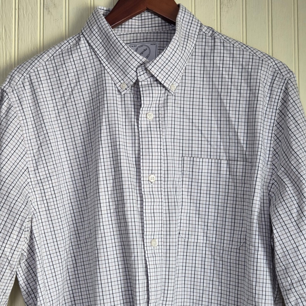 Bespoke Dress Shirt Mens 16-16.5 34/35 White Check Stretch Long‎ Sleeve